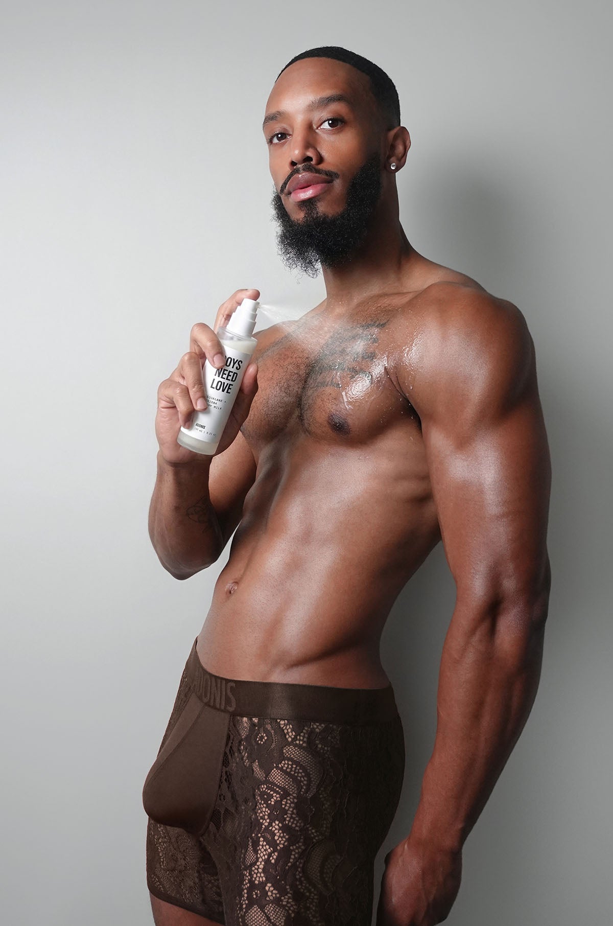 Lace & Glow Set with Espresso brown Sheer Lace Boxer Brief, by Adonis
