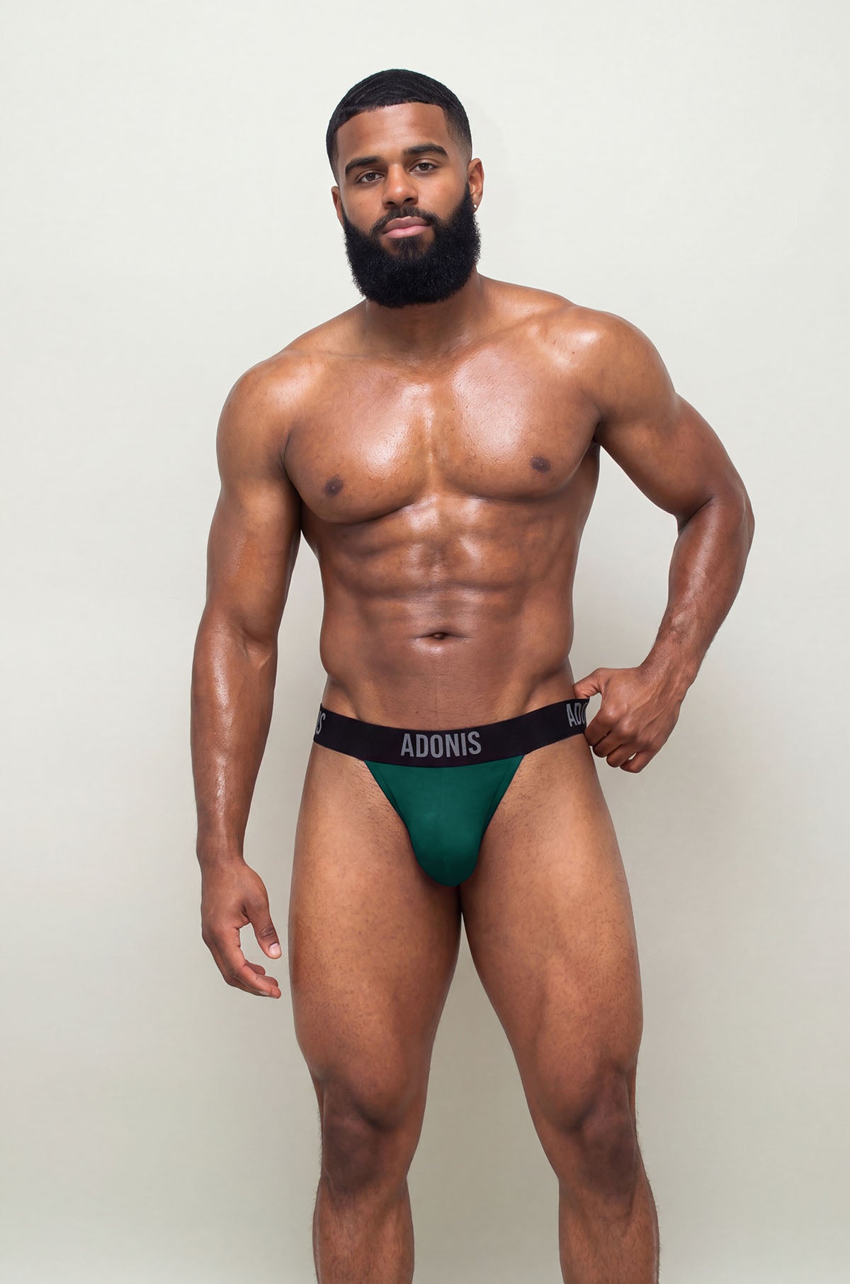 Jock-Thong con gorro de dormir color verde oscuro